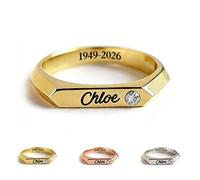 Forever In My Heart - Anillo conmemorativo personalizado con piedra natal grabada, anillo de piedra natal personalizado con nombre y fecha/texto grabados, anillos conmemorativos de acero inoxidable