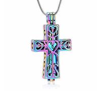 Forever in My Heart Corss - Collar de urna para cenizas, acero inoxidable hueco de doble cruz de cremación, joyería de urna conmemorativa para cenizas para mujer, Acero inoxidable, Sin gemas.