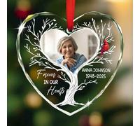 Forever in Our Hearts - Adorno de cristal para Navidad 2025, adornos conmemorativos personalizados para fotos de Navidad 2025, regalos de condolencias por la pérdida de un ser querido, adorno de