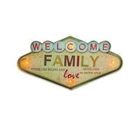FOREVER Letrero de metal retro LED Welcome Family cartel grande luminoso decoración para el hogar: letras familiares en la pared para el salón, señal de bienvenida en la entrada de la cocina,