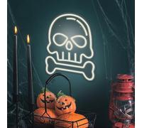 Forever Light Light Neon Lamp Cartel para decoración de pared de Halloween con puerto USB, luz de ambiente, elemento decorativo perfecto, ideal para interiores (calavera con hueso)