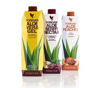 Forever Living Tripack - Gel de Aloe Vera Original, Néctar de Baya y Melocotón - 1 L Cada Uno