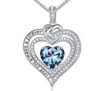 Forever Love Birthstone Necklace for Women, Moissanite Diamond Side Stone 18K White Vermeil Necklace Anniversary Birthday Gifts for Mom Wife Grandma Daughter Girlfriend