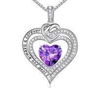 Forever Love Birthstone Necklace for Women, Moissanite Diamond Side Stone 18K White Vermeil Necklace Anniversary Birthday Gifts for Mom Wife Grandma Daughter Girlfriend