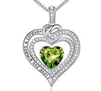 Forever Love Birthstone Necklace for Women, Moissanite Diamond Side Stone 18K White Vermeil Necklace Anniversary Birthday Gifts for Mom Wife Grandma Daughter Girlfriend