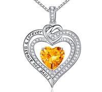 Forever Love Birthstone Necklace for Women, Moissanite Diamond Side Stone 18K White Vermeil Necklace Anniversary Birthday Gifts for Mom Wife Grandma Daughter Girlfriend
