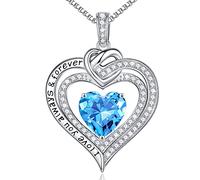 Forever Love Birthstone Necklace for Women, Moissanite Diamond Side Stone 18K White Vermeil Necklace Anniversary Birthday Gifts for Mom Wife Grandma Daughter Girlfriend
