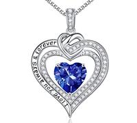 Forever Love Birthstone Necklace for Women, Moissanite Diamond Side Stone 18K White Vermeil Necklace Anniversary Birthday Gifts for Mom Wife Grandma Daughter Girlfriend