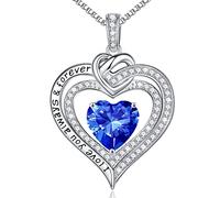 Forever Love Birthstone Necklace for Women, Moissanite Diamond Side Stone 18K White Vermeil Necklace Anniversary Birthday Gifts for Mom Wife Grandma Daughter Girlfriend