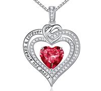 Forever Love Birthstone Necklace for Women, Moissanite Diamond Side Stone 18K White Vermeil Necklace Anniversary Birthday Gifts for Mom Wife Grandma Daughter Girlfriend