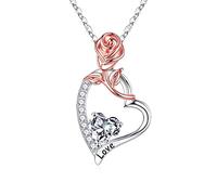 Forever Love Heart Birthstone Necklaces Gifts for Women, Sterling Natural or Created Gemstone Anniversary Valentines Day Gifts for Her Mothers Day Birthday Christmas Gifts