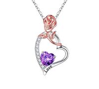 Forever Love Heart Birthstone Necklaces Gifts for Women, Sterling Natural or Created Gemstone Anniversary Valentines Day Gifts for Her Mothers Day Birthday Christmas Gifts