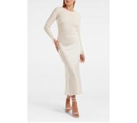 Forever New Alicia Long Sleeve Satin Mix Knit Dress Cream Talla: 14 | Vestidos Midi Outlet | Mujer | Blanco