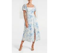 Forever New Carson Linen Square Neck Midi Dress Blue Victoria Floral Talla: 6 | Vestidos Midi Outlet | Mujer | Blanco