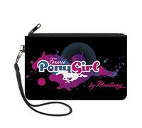 Forever Pony Girl Mustang silueta Rosas Blues Negro lienzo Monedero cremallera PEQUEÑO