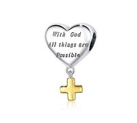 FOREVER QUEEN Abalorio de plata de ley 925 con diseño de cruz con Dios todas las cosas son posibles y religiosas para pulseras europeas.