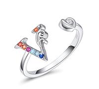 FOREVER QUEEN Anillo de letras inicial ajustable para mujeres 925 plata esterlina Anillos de alfabeto apilables