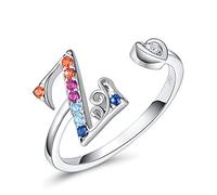 FOREVER QUEEN Anillo de letras inicial ajustable para mujeres 925 plata esterlina Anillos de alfabeto apilables