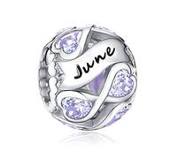 FOREVER QUEEN Colgante para pulsera de plata de ley 925 con piedra natal de infinito para mujer, Plata de ley, Circonita cúbica