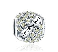 FOREVER QUEEN Símbolo de la Suerte Charms para Mujer Piedra de Cumpleaños, Piedra Natal de Noviembre Plata de Ley 925 Abalorios Pulsera, Viene con Caja de Regalo FQ0004-11