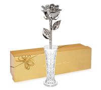Forever Rose a Genuine One of a Kind Real Platinum Rose with Clear Glass Bud Vase Hand Dipped in Lacquer and Trimmed in Platinum Rose