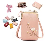 Forever Savour Women Sling Cross-Body Wallet with Mobile Cell Phone Holder, PU Leather Purse Cross body, Adjustable Strap (Light Pink)