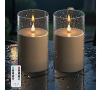 Forever Speed 2PCS Velas LED Grandes Exteriores Impermeables con Mando a Distancia, 10cm x 17.5cm Regulable Acrílico Pilas Velas Sin Llama Decoración Exterior - Gris