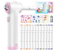 Forever Speed Airbrush - Juego de 12 rotuladores de pintura eléctrica con doble punta, 3 plantillas y 2 cabezales de pulverización, colores brillantes y ricos, color textil para pulverizar rosa