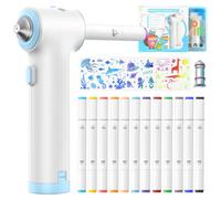 Forever Speed Airbrush - Juego de 12 rotuladores de pintura eléctrica con doble punta, 3 plantillas y 2 cabezales de pulverización, colores brillantes y ricos, después de la fijación, lavable a