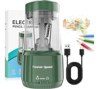 Forever Speed Sacapuntas eléctrico para lápices de colores, sacapuntas rápido para lápices de 6 a 8 mm, resistente, para oficina, escuela, aula, hogar, portátil, parada automática, verde