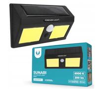 FOREVER Sunari FLS-18 - Lámpara LED solar IP65 para exteriores en el balcón o en el garaje con sensor de movimiento y crepuscular, luz fuerte de 200 lm [Clase energética G]
