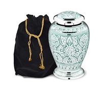 Forever URNS - Urna funeraria de cremación para adultos con tema texturizado de red de paloma para cenizas humanas de mujeres y machos, 200 pulgadas cúbicas, grande, verde, completamente hecha a mano