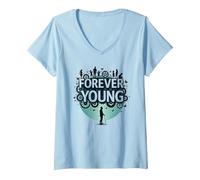 Forever Young: Don't Let The Old Man In Vintage Graphic Camiseta Cuello V, Mujer, Azul Bebé, XL