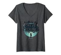 Forever Young: Don't Let The Old Man In Vintage Graphic Camiseta Cuello V, Mujer, Jaspeado Oscuro, M