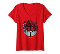 Forever Young: Don't Let The Old Man In Vintage Graphic Camiseta Cuello V, Mujer, Rojo, L