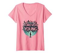 Forever Young: Don't Let The Old Man In Vintage Graphic Camiseta Cuello V, Mujer, Rosado, M