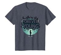 Forever Young: Don't Let The Old Man In Vintage Graphic Camiseta, Niños, Azul Jaspeado, 4 años