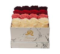 Forevera Caja de rosas eternas | 16 multicolor preservadas | Flores reales de larga duración duran más de un año | Caja de mármol | Regalo para mujer | Regalo para el día de San Valentín de la madre