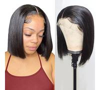 Foreverlove Peluca estilo Bob de 12 pulgadas, cabello humano, 13 x 4, pelucas de encaje frontal, cabello humano, prerasgado, densidad del 150%, sin tratar, cabello humano virgen brasileño