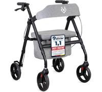 ForeverSenior Andador Plegable y Ligero de 9 kg con Asiento - Rollator para Ancianos con Estructura de Acero, Bolsa y Respaldo Acolchado - Andador Estrecho para Interior y Exterior