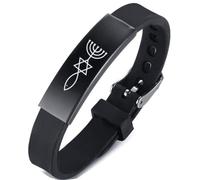 ForeverWill Pulsera de silicona ajustable para mujeres, hombres y adolescentes, sello de Jerusalén, estrella de David, Menorá, Cristo, amuleto de pez, pulsera simbólica para protección, color negro,