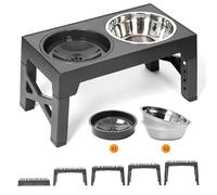 Foreyy - Tazones elevados ajustables para perros con 2 cuencos de acero inoxidable y 1 cuenco flotante, 5 alturas elevadas, soporte para perros pequeños, medianos y grandes, color gris