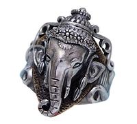 ForFox Anillo de Ganesha Dios Elefante hindú de Plata de Ley 925 Vintage para Hombre Mujer tamaño 21