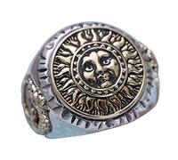 ForFox Anillo de sol dorado de plata de ley 925 con dinosaurio y brújula para hombre mujer abierto y ajustable