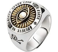 ForFox Anillo ojo de dios que todo lo ve masónico de plata de ley 925 con calavera y tibias cruzadas para hombres mujeres abierto y ajustable