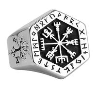 ForFox Anillo valknut y brújula vegvisir vikingo nórdico de acero titanio para hombres mujeres talla 24