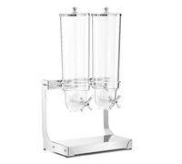 Forgast Dispensador de cereales, Plástico, Acero inoxidable, Doble, Capacidad 2x2 l, Para cereales, muesli, copos de maíz, dulces, snacks, Perfecto para hoteles, hogares, comedores, 33x23,4x63,5 cm