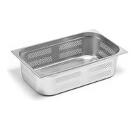 Forgast Recipiente GN 1/1, Recipiente Gastronorm Perforado de Acero Inoxidable, Dimensiones 53x32,5x15 cm, Esquinas redondeadas, Acabado macizo, Transporte, Almacenamiento, Calentamiento de alimentos