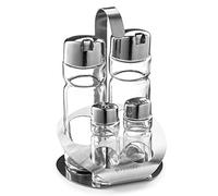 Forgast Set de Condimentos | 4 Elementos, Salero y Pimentero, Dispensador de Aceite y Vinagre | Acero Inoxidable y Cristal | Fácil de Limpiar | Apto para Lavavajillas | Set de Tarros de Especias