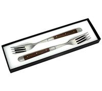 Forge De Laguiole - Juego de 2 tenedores - Mango de roble fósil - Tenedores de carne Francia - Acero mate